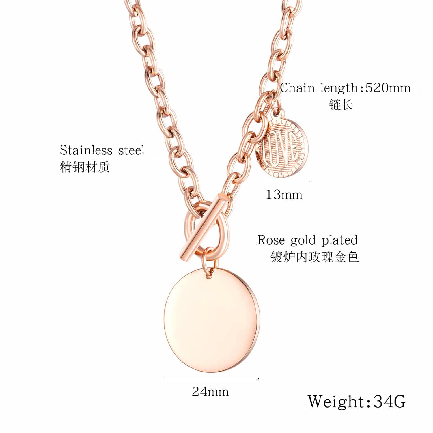 Stay Stylish and Organized with the OT Connected Stainless Steel Necklace in Rose Gold
