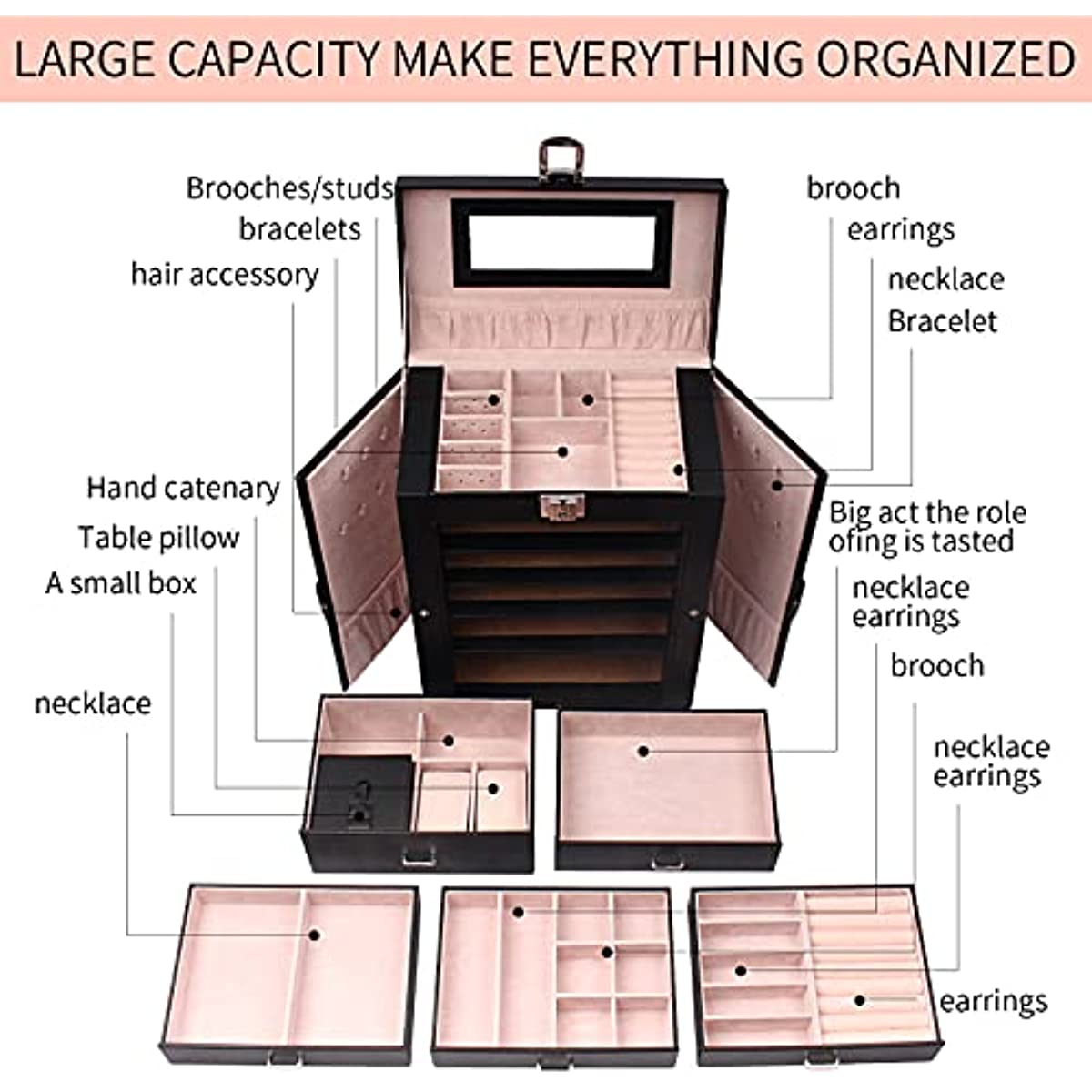 Customizable 6-Layer Free Beauty Large Jewelry Organizer & Storage Case