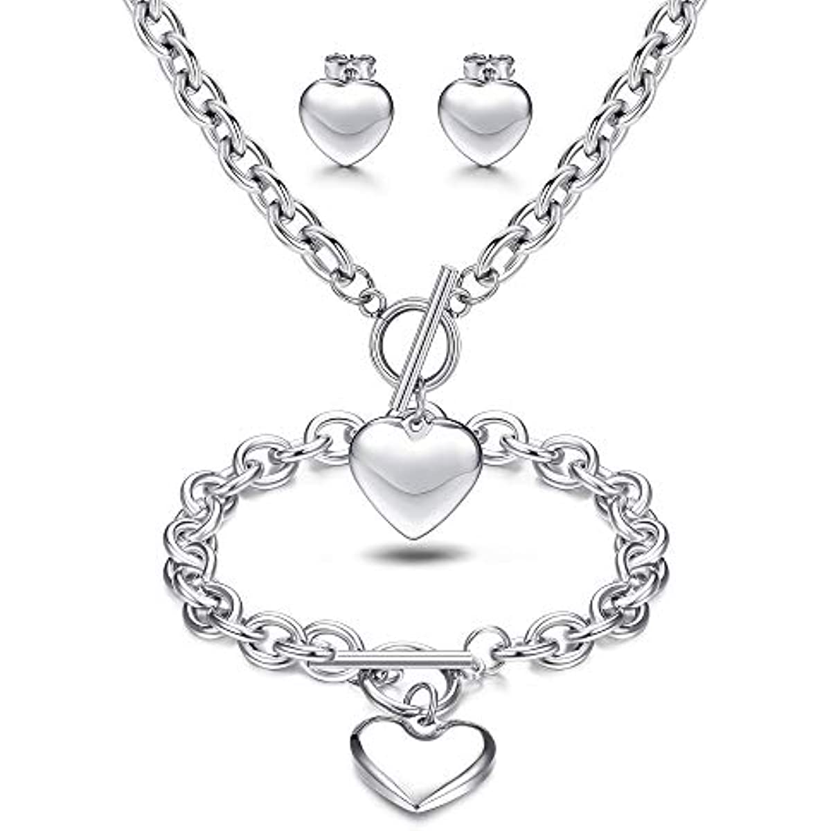 Customizable Stainless Steel Jewelry Set with Heart Pendants for a Personal Touch
