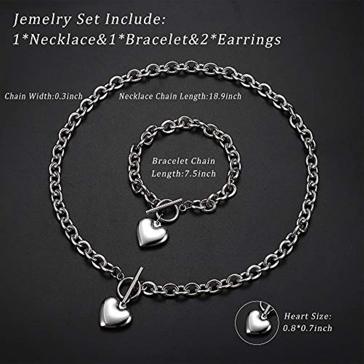 Customizable Stainless Steel Jewelry Set with Heart Pendants for a Personal Touch