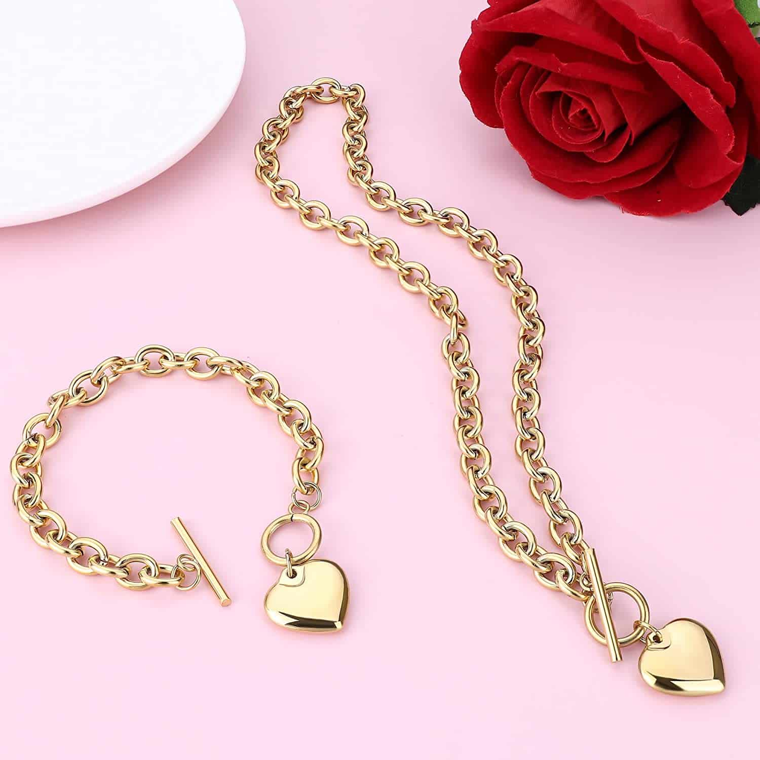 Customizable Stainless Steel Jewelry Set with Heart Pendants for a Personal Touch