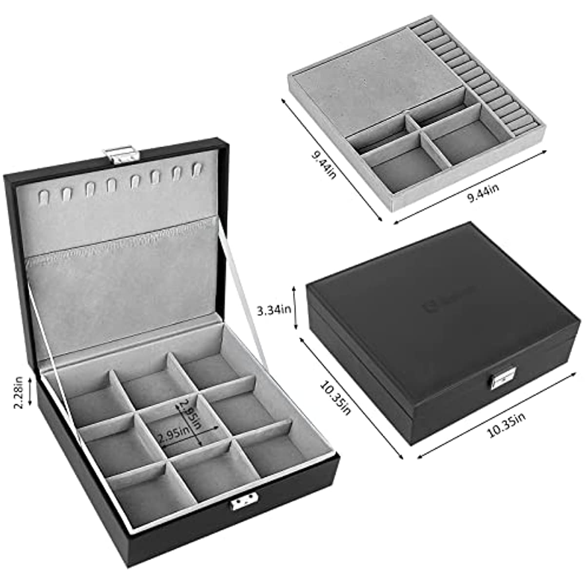 2 layer stackable jewelry box with removable jewelry organizer trays