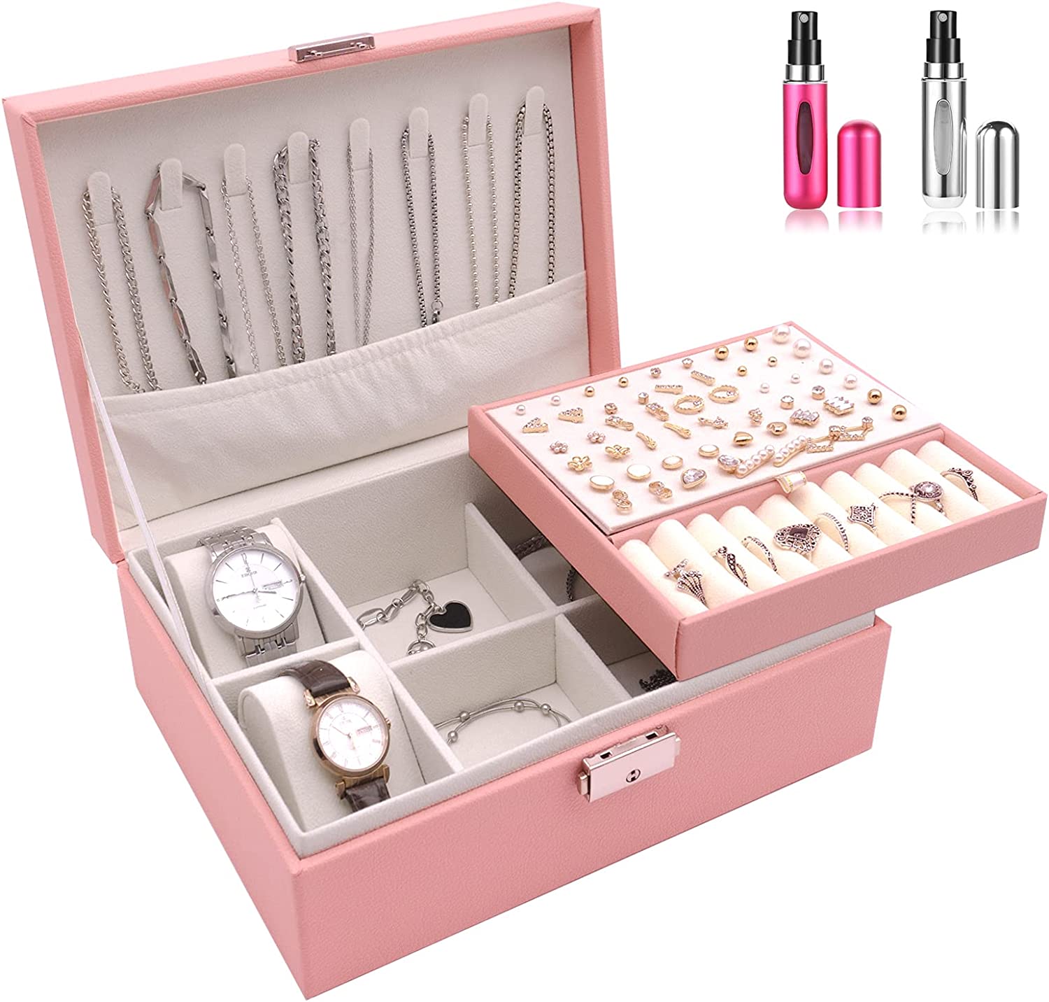 2-layer Luxurious Leather Jewelry Box for Collectors and Enthusiasts