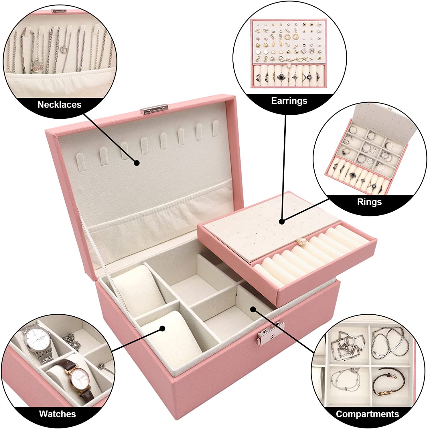 2-layer Luxurious Leather Jewelry Box for Collectors and Enthusiasts