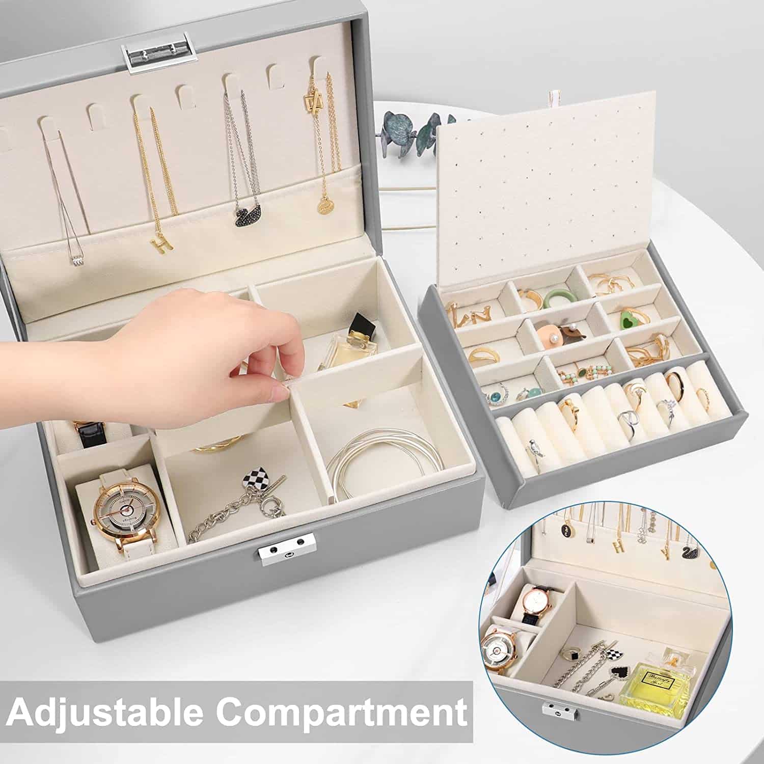 2 layer stackable jewelry box with removable jewelry organizer trays