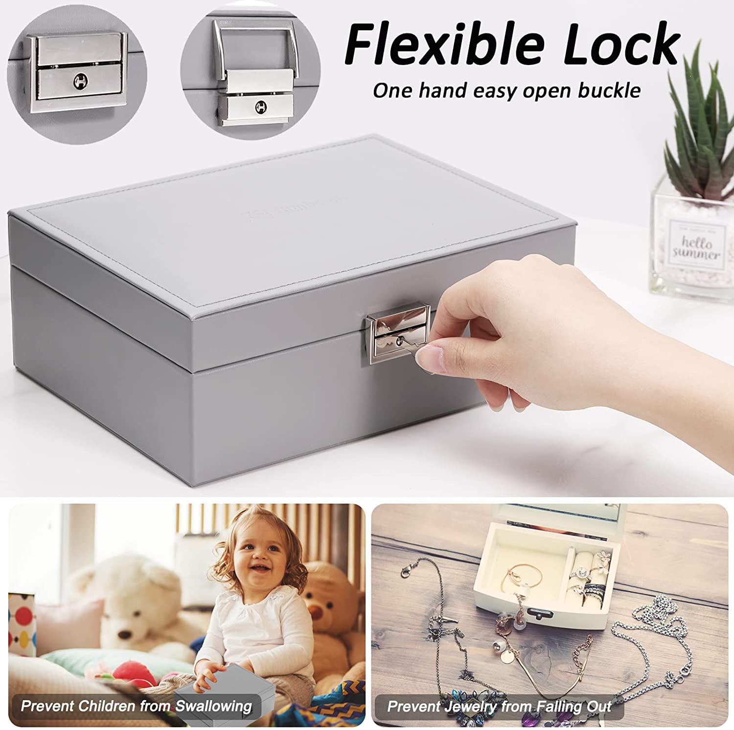 2 layer stackable jewelry box with removable jewelry organizer trays