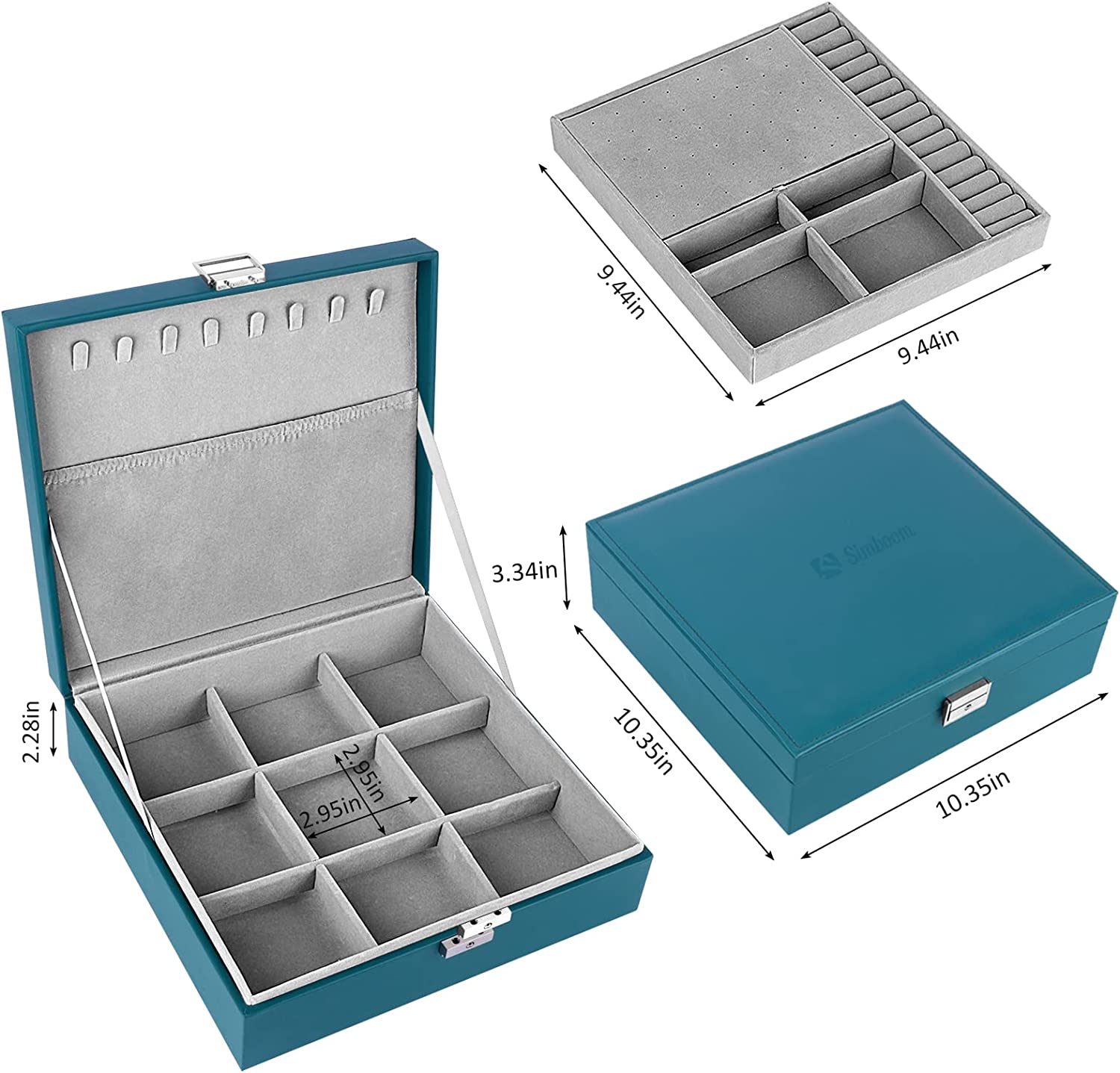 2 layer stackable jewelry box with removable jewelry organizer trays