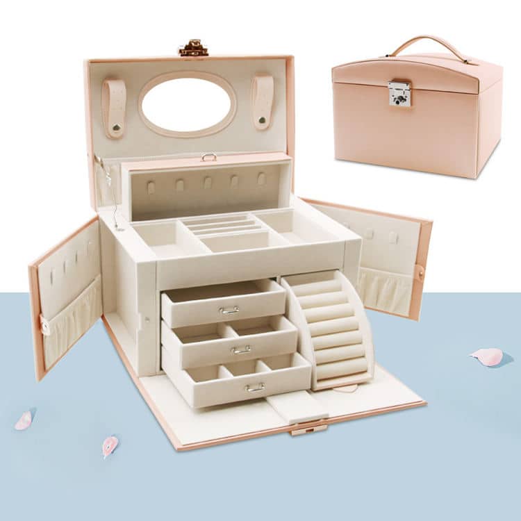 Portable Large Leather Jewelry Organizer Box for Women