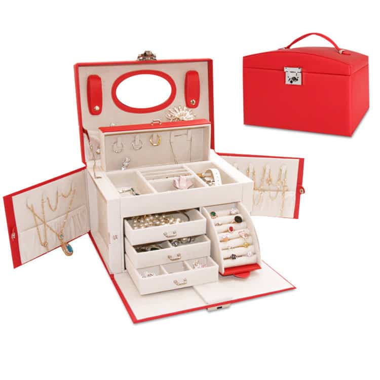 Portable Large Leather Jewelry Organizer Box for Women