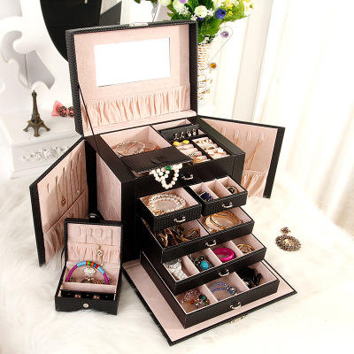 Portable Large Leather Jewelry Organizer Box for Women