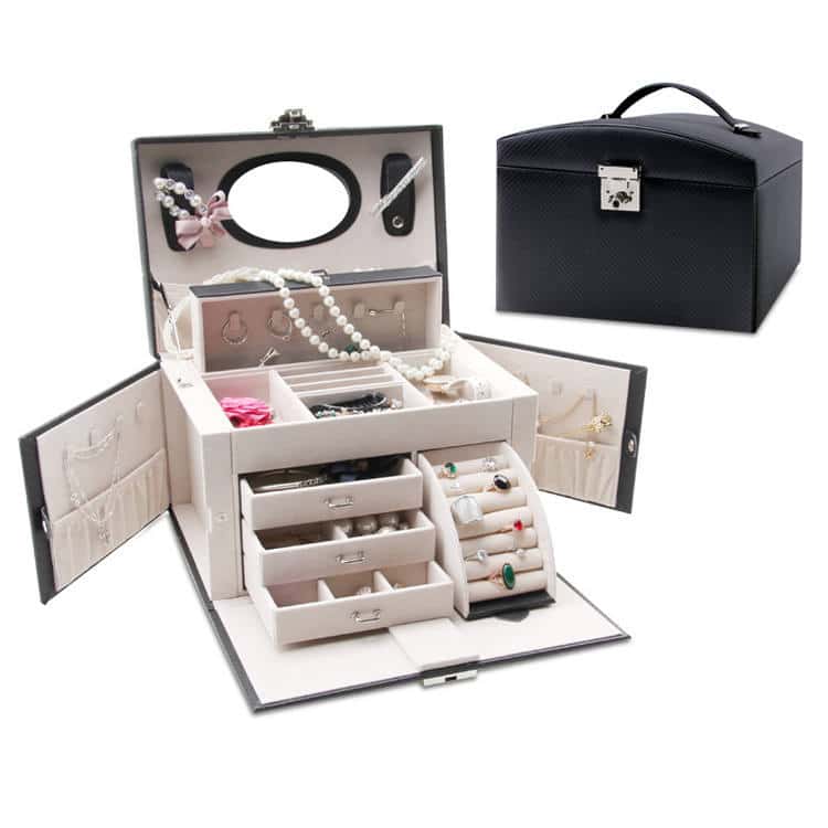 Portable Large Leather Jewelry Organizer Box for Women