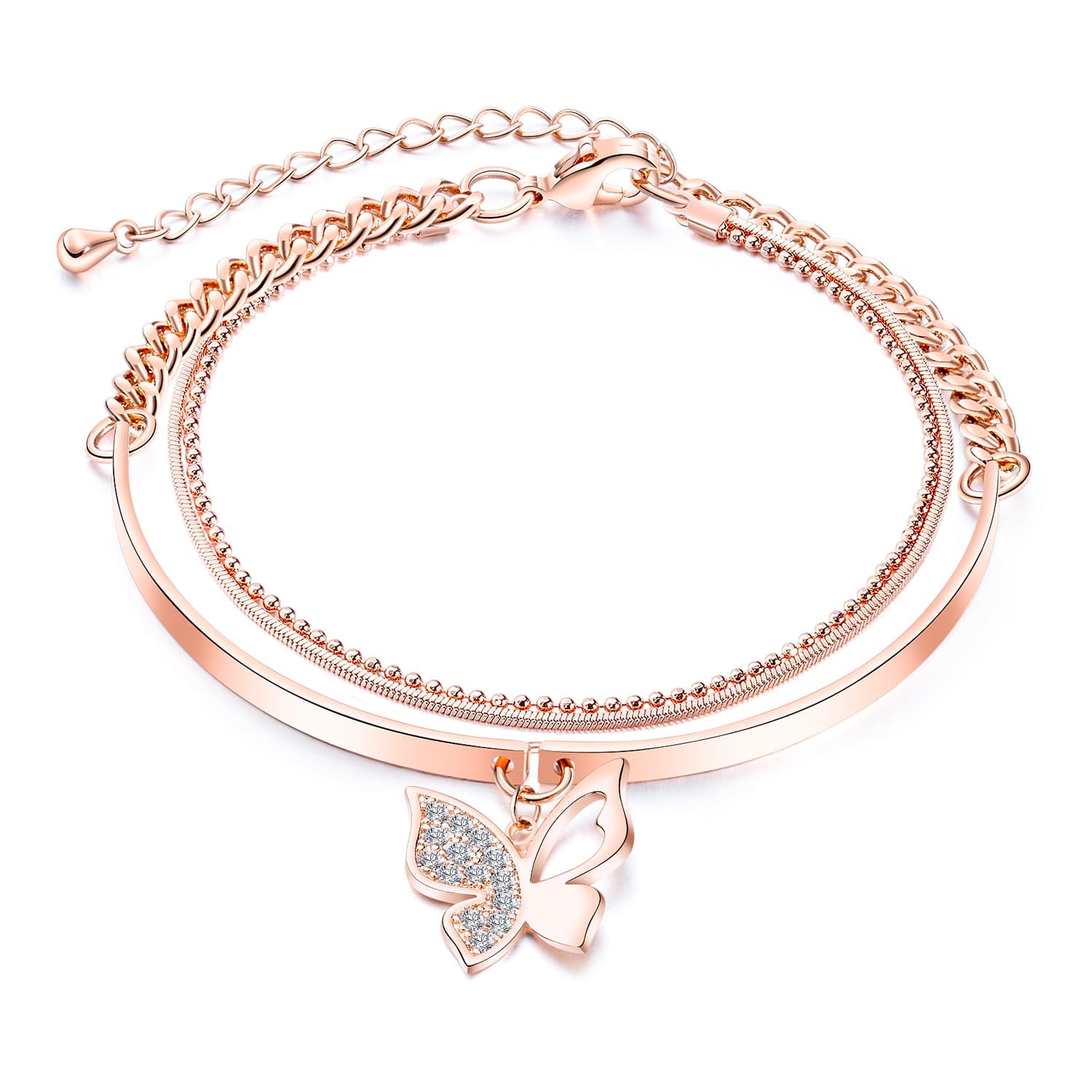 Sophisticated Rose Gold Bracelet with Charming Butterfly Detailing
