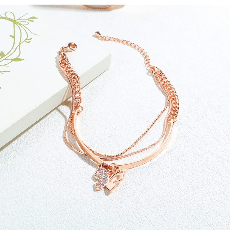 Sophisticated Rose Gold Bracelet with Charming Butterfly Detailing
