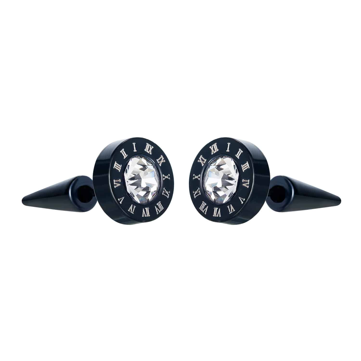Stylish Men’s Titanium Steel Roman Numeral Stud Earrings – 9mm Diameter