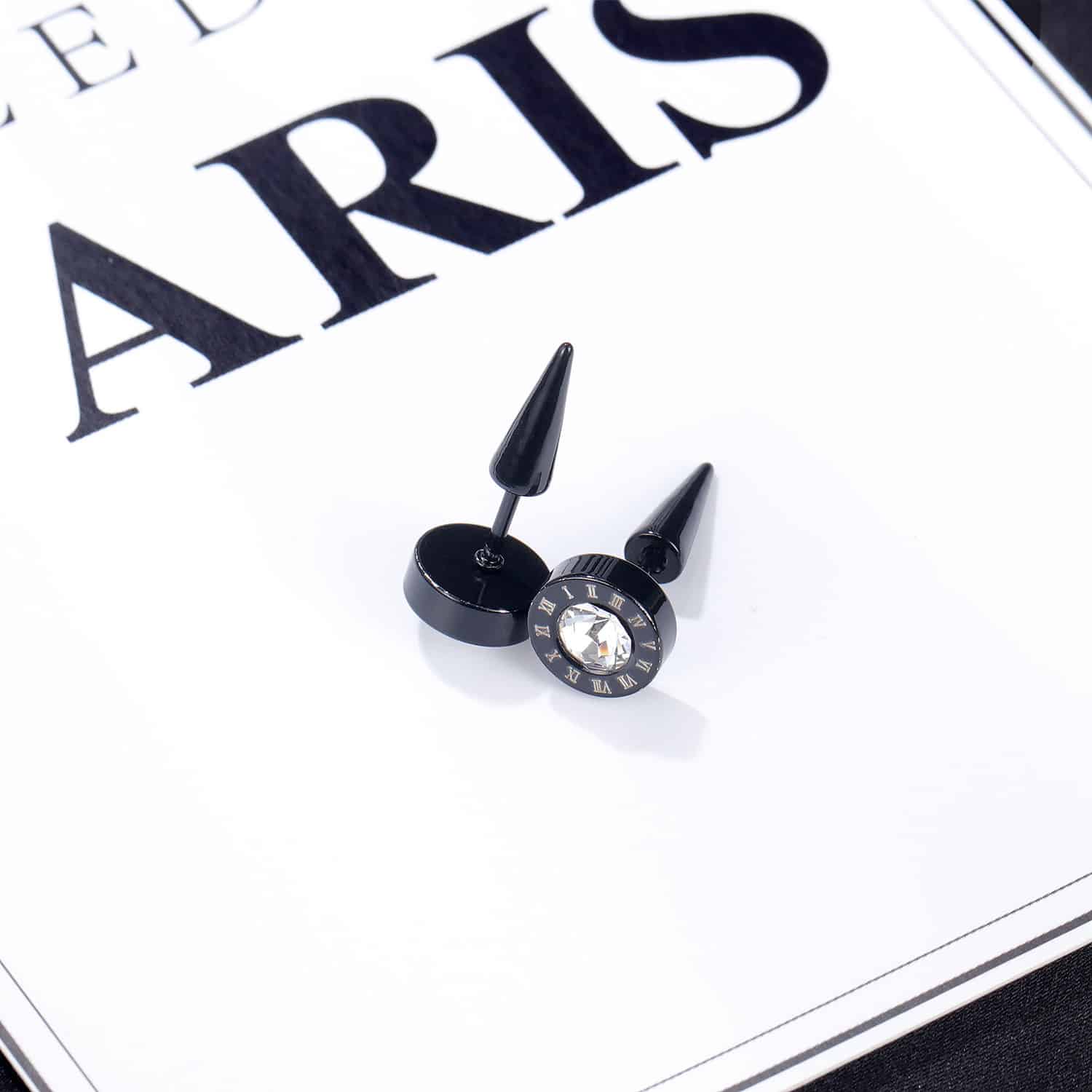 Stylish Men’s Titanium Steel Roman Numeral Stud Earrings – 9mm Diameter