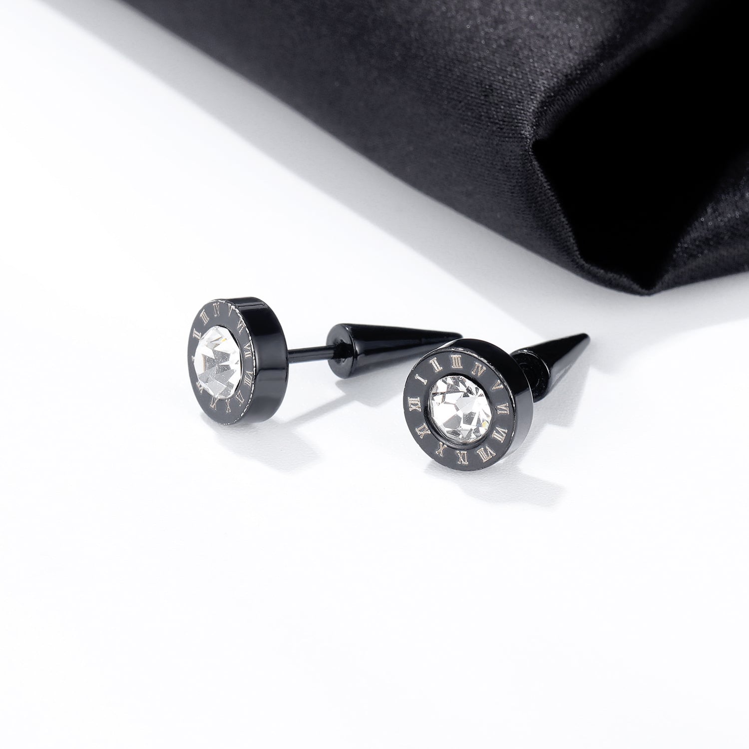 Stylish Men’s Titanium Steel Roman Numeral Stud Earrings – 9mm Diameter