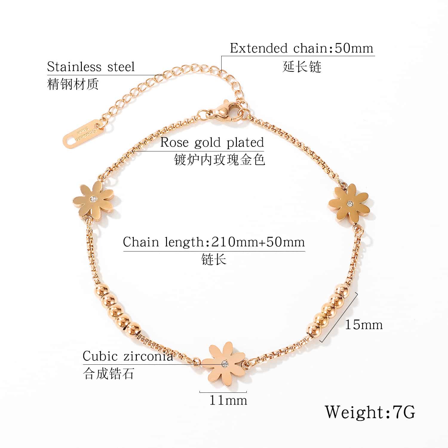 Simple and Elegant Stainless Steel Anklet with Crystal Embellishments