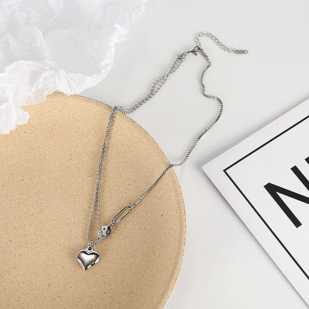 Trendy Stainless Steel Heart Pendant Necklace for Women