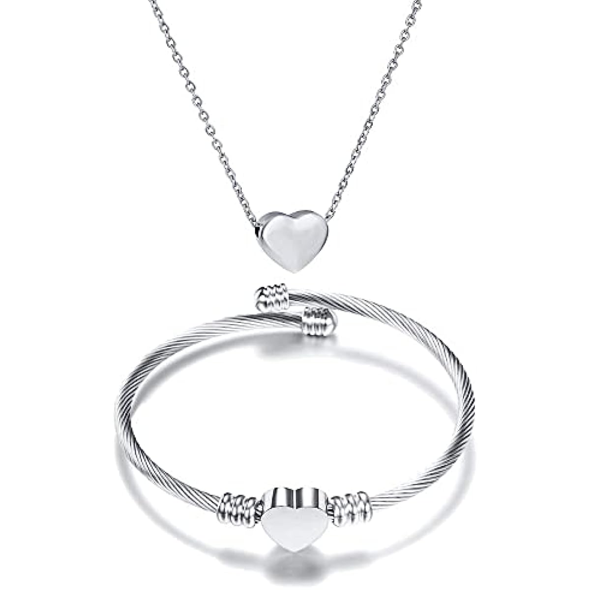 Stainless Steel Heart Name Necklace and Bracelet Set – Customizable with A-Z Letters