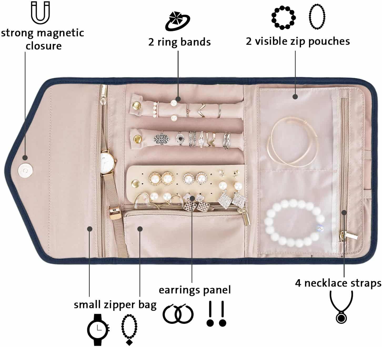 Foldable Jewelry Roll for Travel – Perfect for Rings, Necklaces, Earrings, Bracelets
