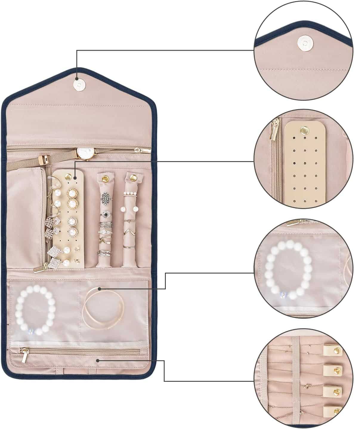 Foldable Jewelry Roll for Travel – Perfect for Rings, Necklaces, Earrings, Bracelets