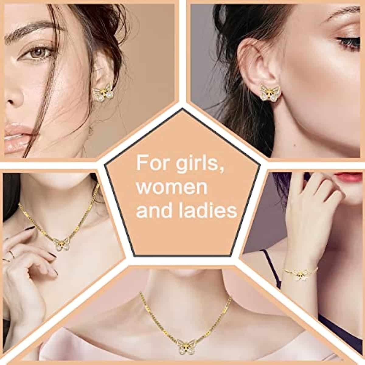 US Butterfly Pendant Jewelry Set Gold Plated Stainless Steel
