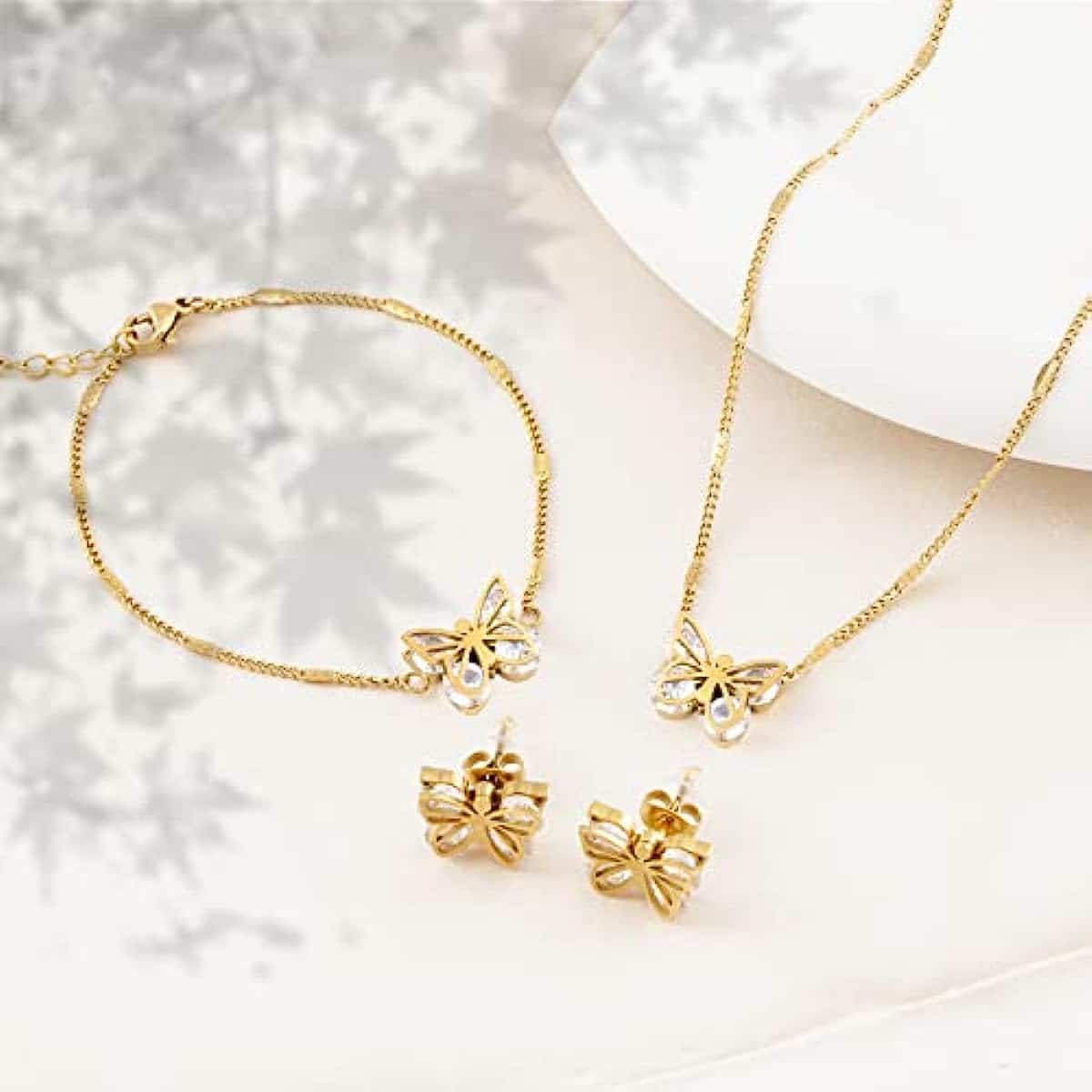US Butterfly Pendant Jewelry Set Gold Plated Stainless Steel