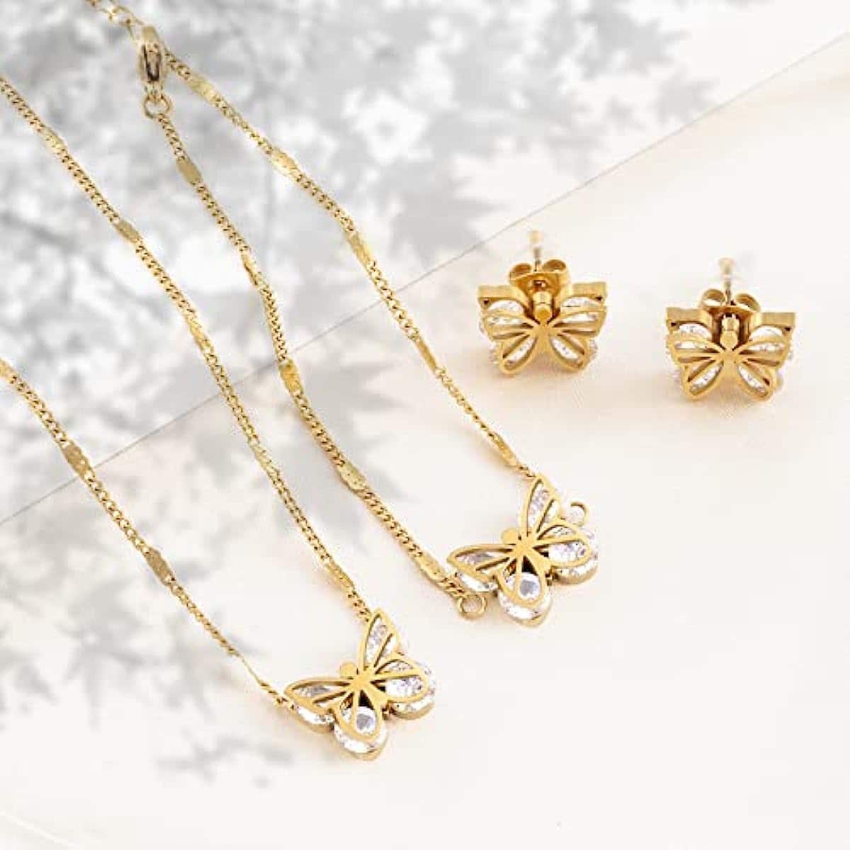 US Butterfly Pendant Jewelry Set Gold Plated Stainless Steel