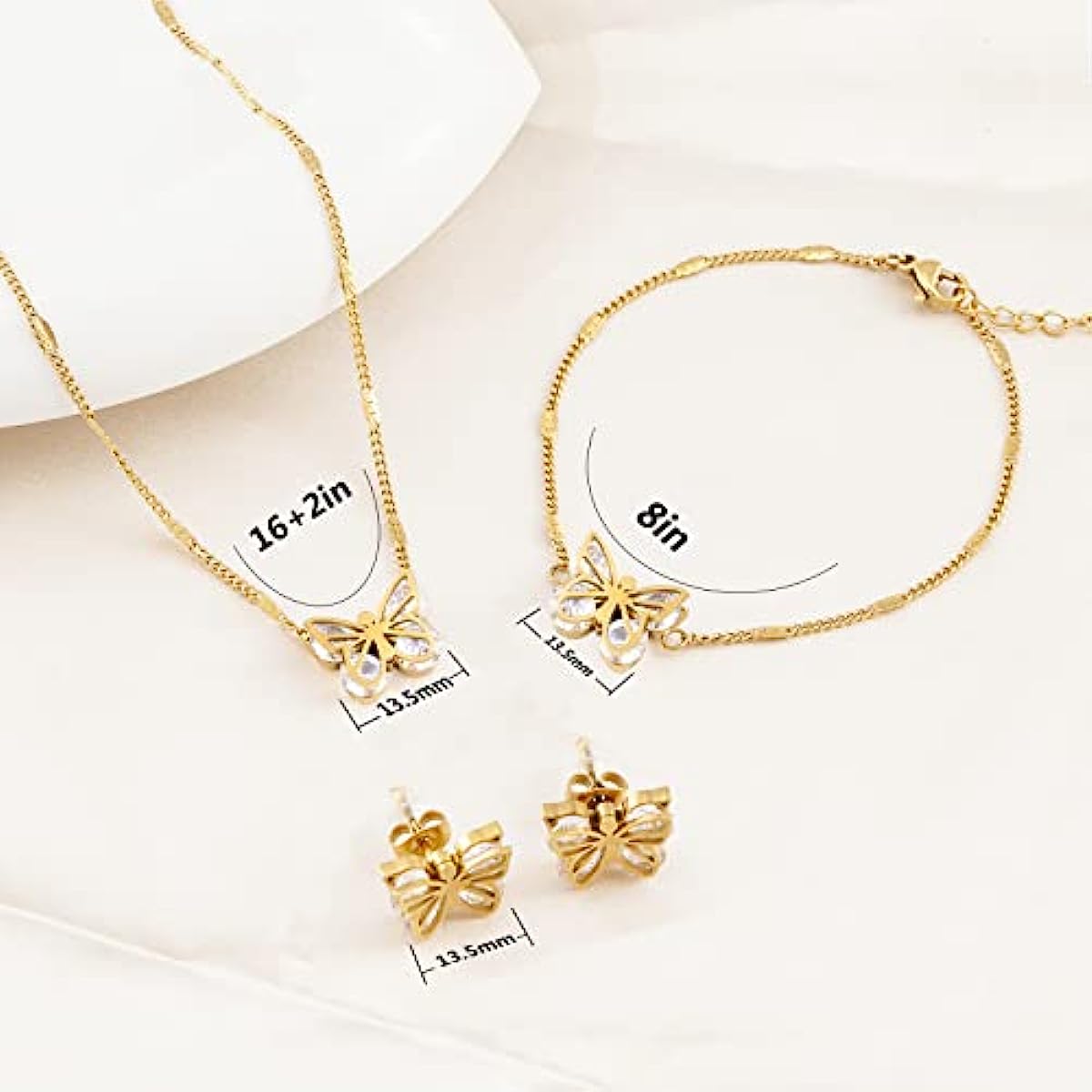 US Butterfly Pendant Jewelry Set Gold Plated Stainless Steel