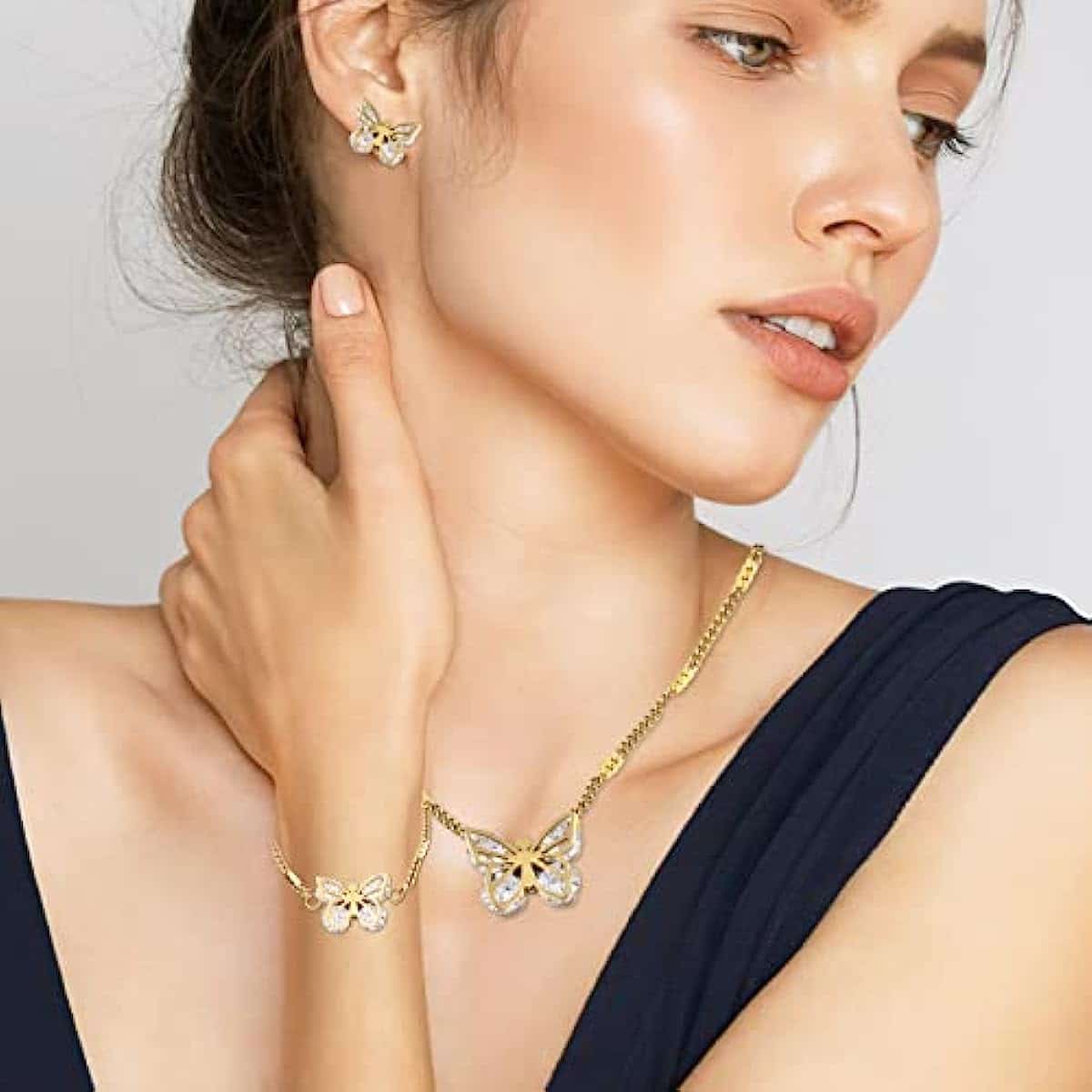 US Butterfly Pendant Jewelry Set Gold Plated Stainless Steel