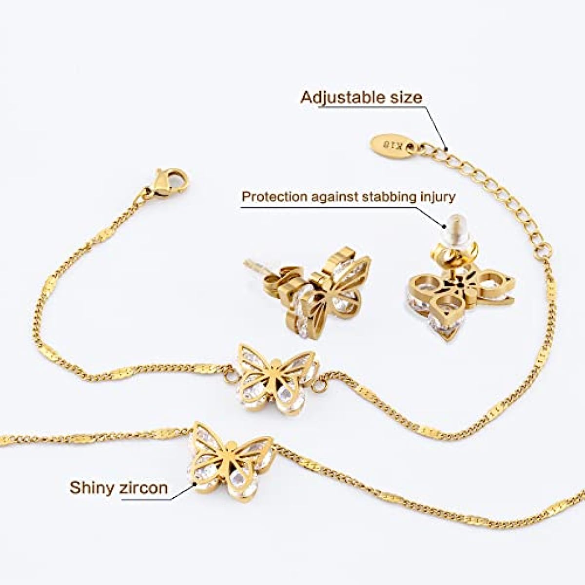 US Butterfly Pendant Jewelry Set Gold Plated Stainless Steel