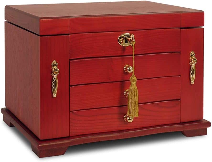 4 Layers Wooden Jewelry Organizer Display Case with Lock