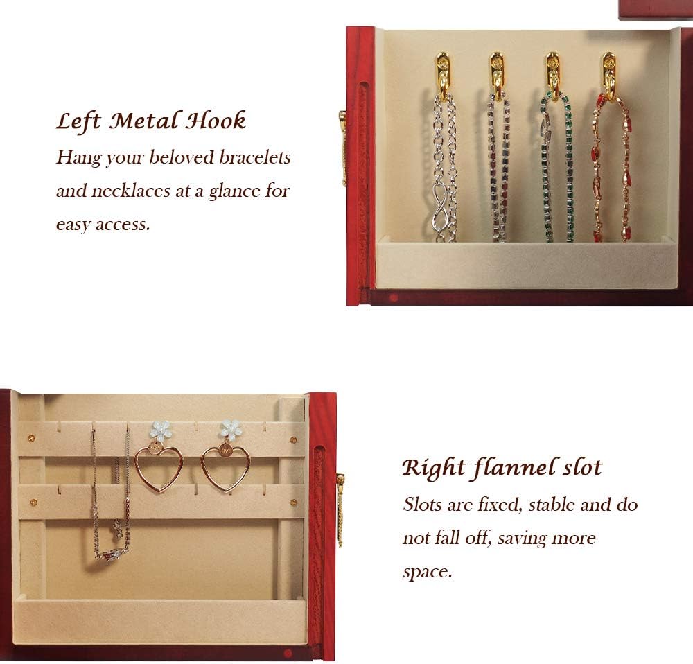 4 Layers Wooden Jewelry Organizer Display Case with Lock