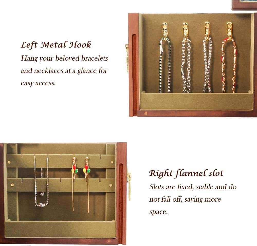 4 Layers Wooden Jewelry Organizer Display Case with Lock