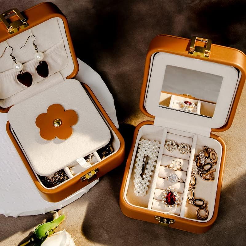 Small Jewelry Box with Makeup Mirror – Perfect for Travel and Storage