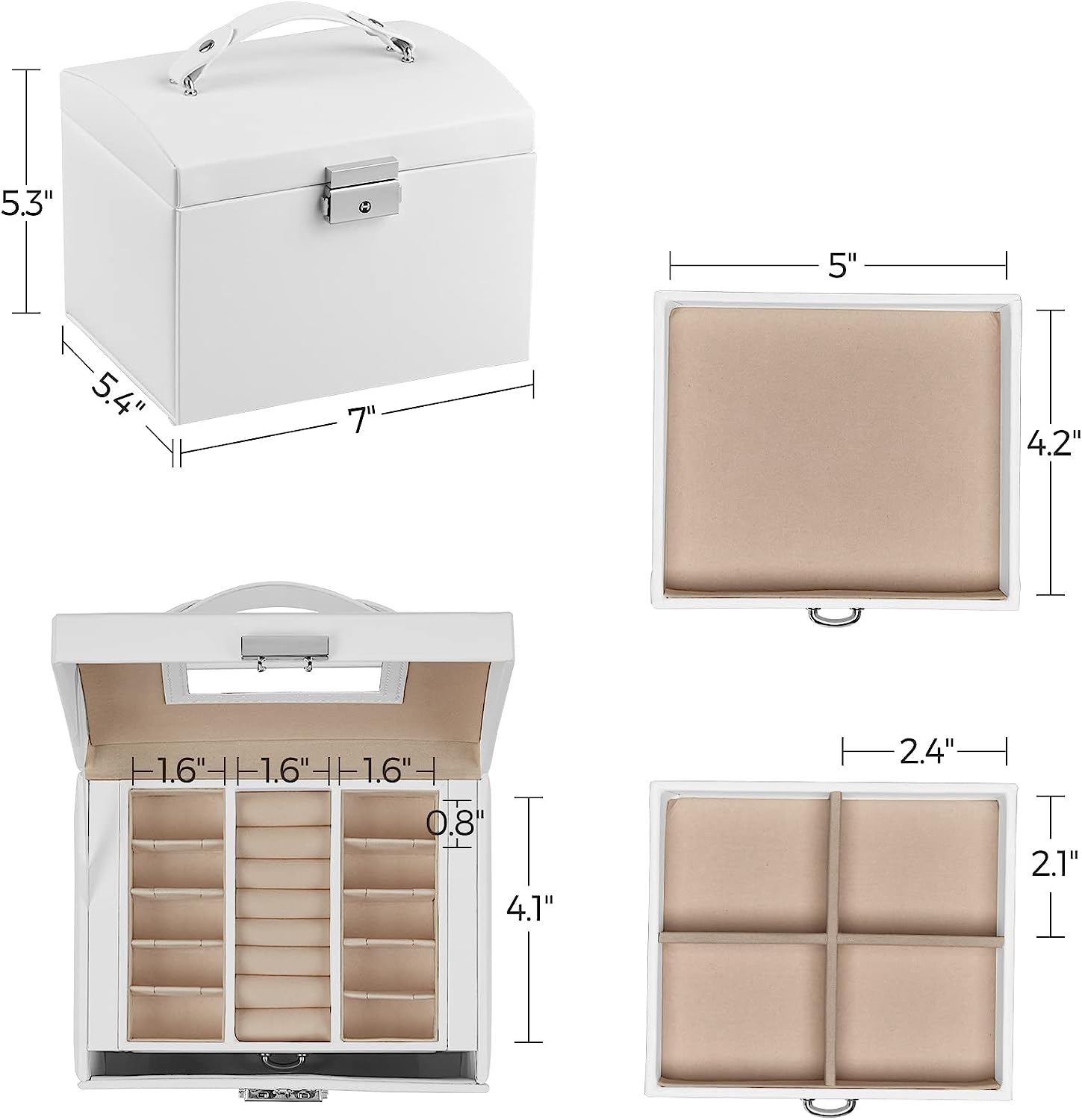 3-Layer Premium Faux Leather Jewelry Box for Earrings, Rings and Necklaces