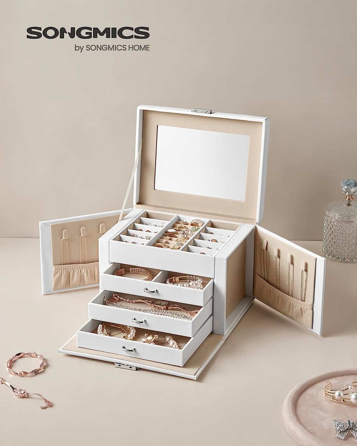3-Layer Premium Faux Leather Jewelry Box for Earrings, Rings and Necklaces