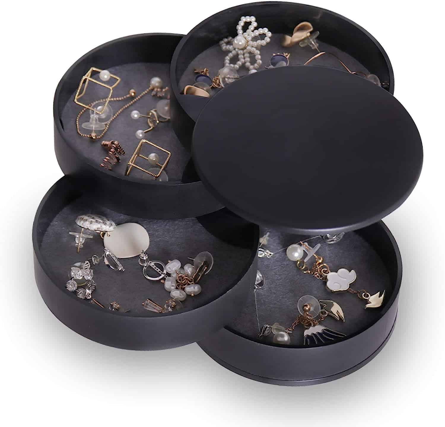 Women’s Small Jewelry Storage Box: 4-Layer Rotating Travel Case with Lid