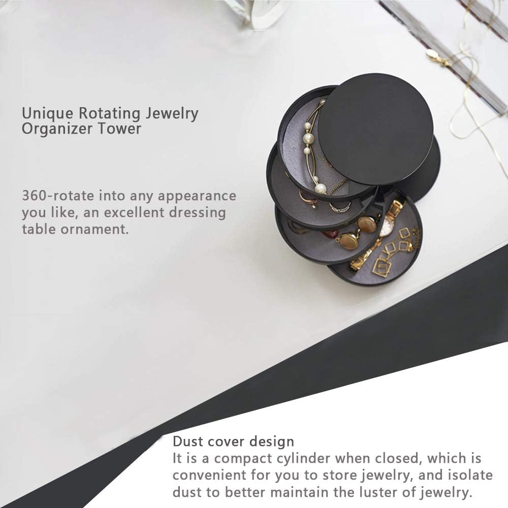 Women’s Small Jewelry Storage Box: 4-Layer Rotating Travel Case with Lid