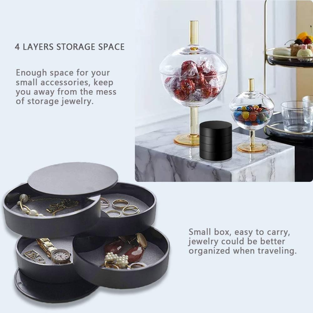Women’s Small Jewelry Storage Box: 4-Layer Rotating Travel Case with Lid