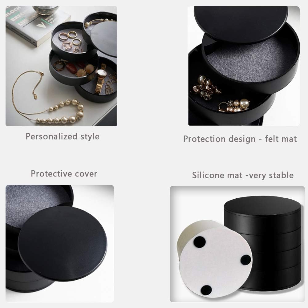 Women’s Small Jewelry Storage Box: 4-Layer Rotating Travel Case with Lid