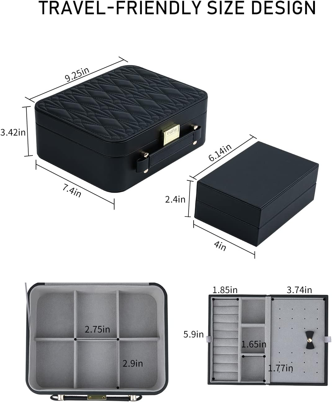 2 Layer Jewelry Organizer Box with Removable Tray for Earrings Rings Necklaces Bracelets Watches