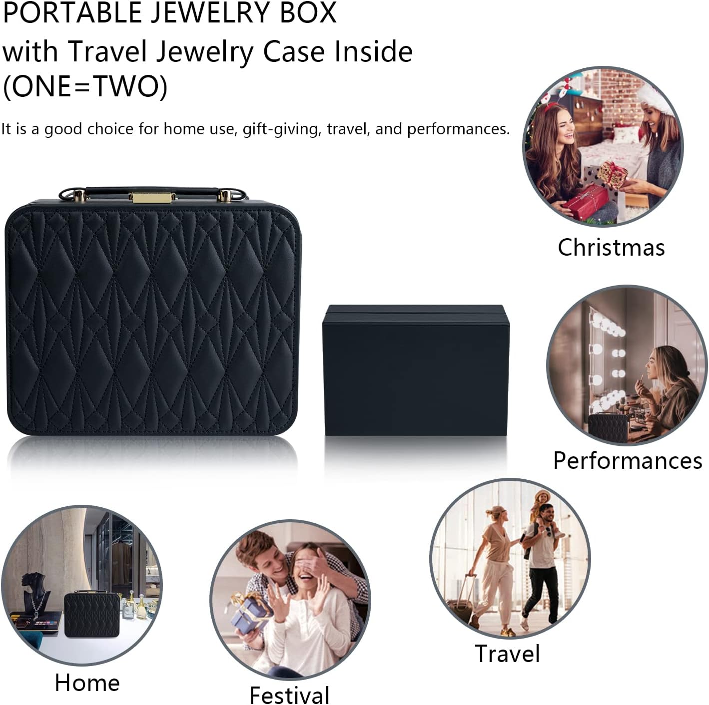 2 Layer Jewelry Organizer Box with Removable Tray for Earrings Rings Necklaces Bracelets Watches