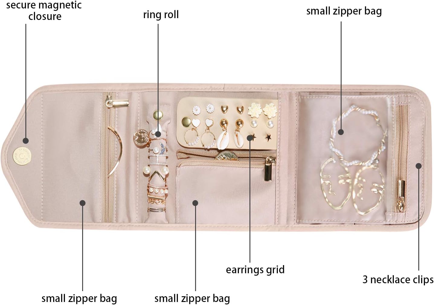 Foldable Jewelry Roll for Travel – Perfect for Rings, Necklaces, Earrings, Bracelets