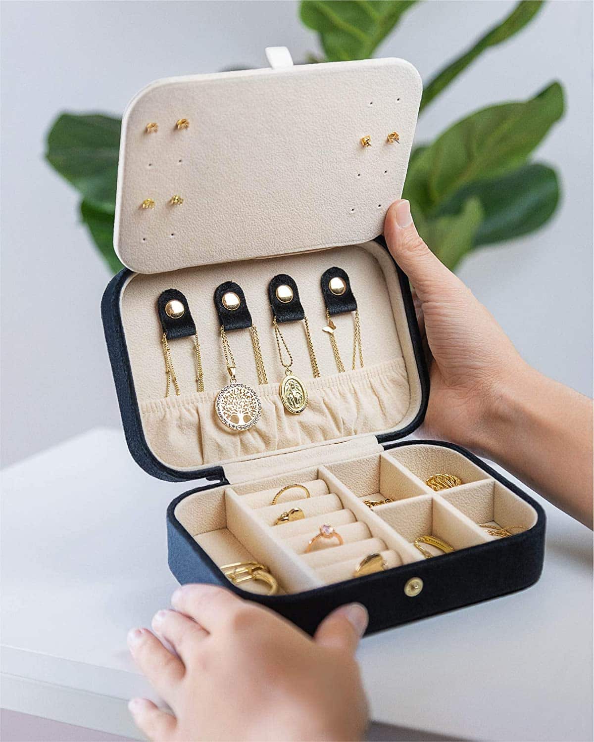 Small Jewelry Travel Case for Women – 2-Layer PU Leather Organizer Box