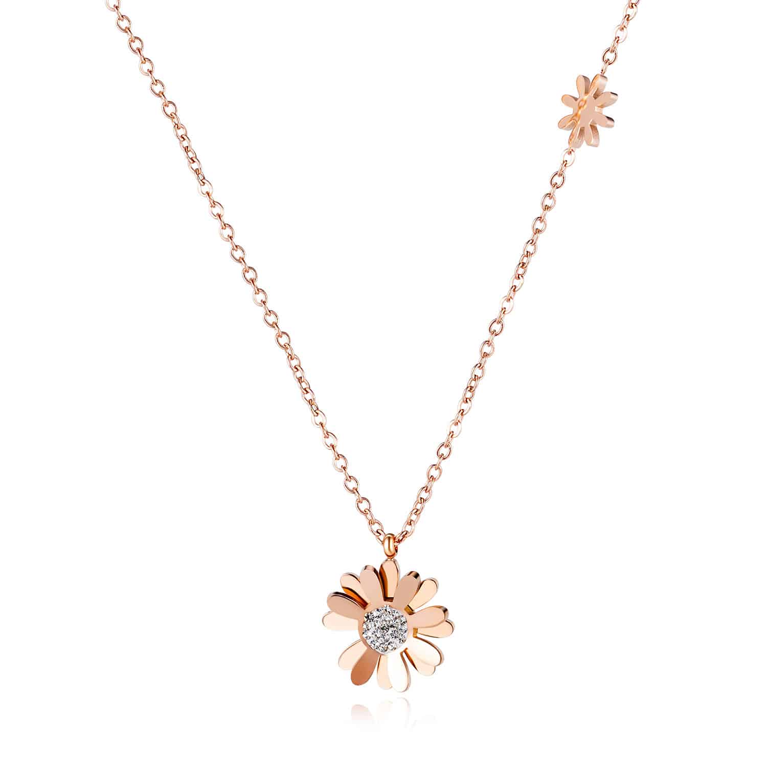 18K Gold Plated Stainless Steel Daisy Pendant Necklace