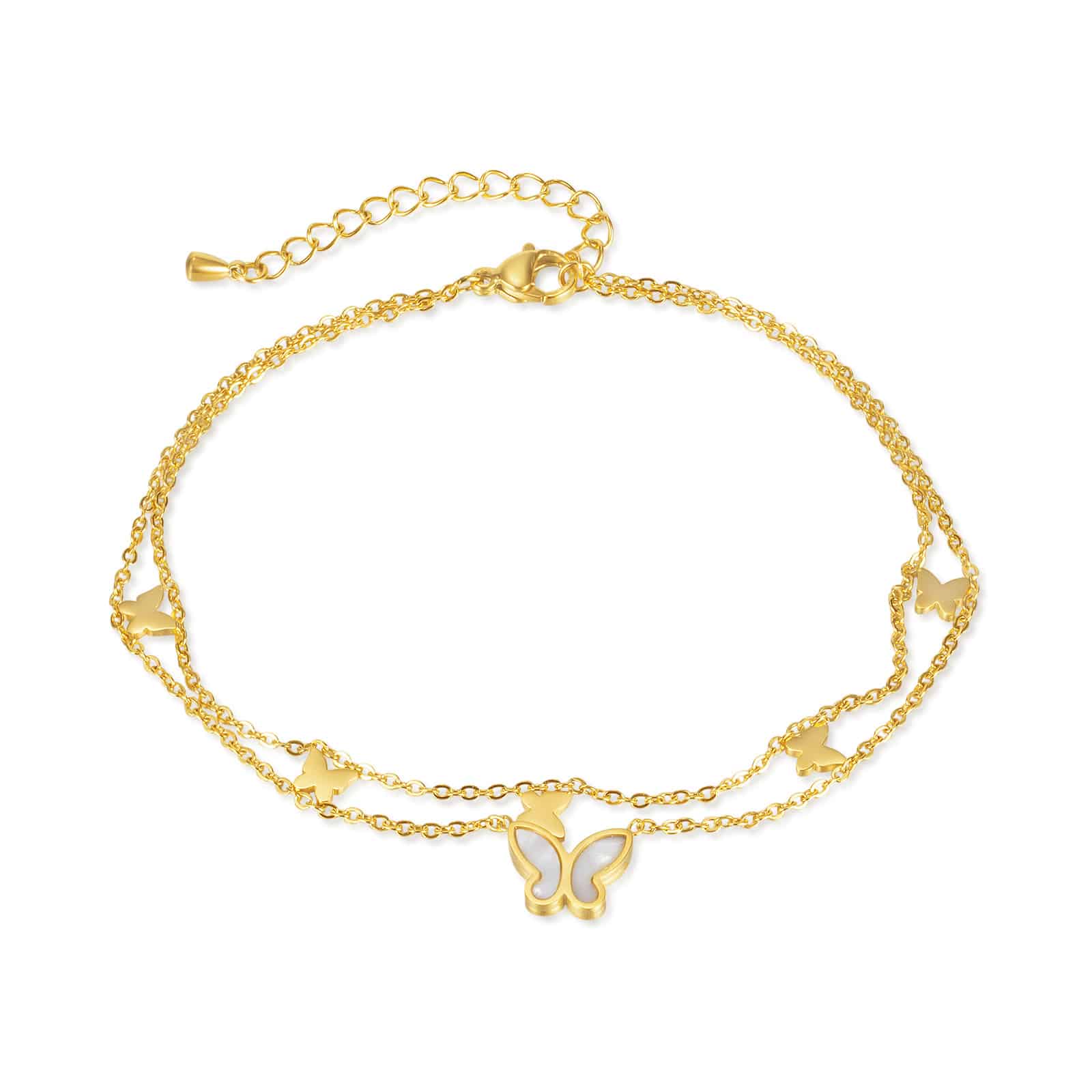 Custom 2-layer Stainless Steel Anklet with Butterflies for Your Unique Chic Look