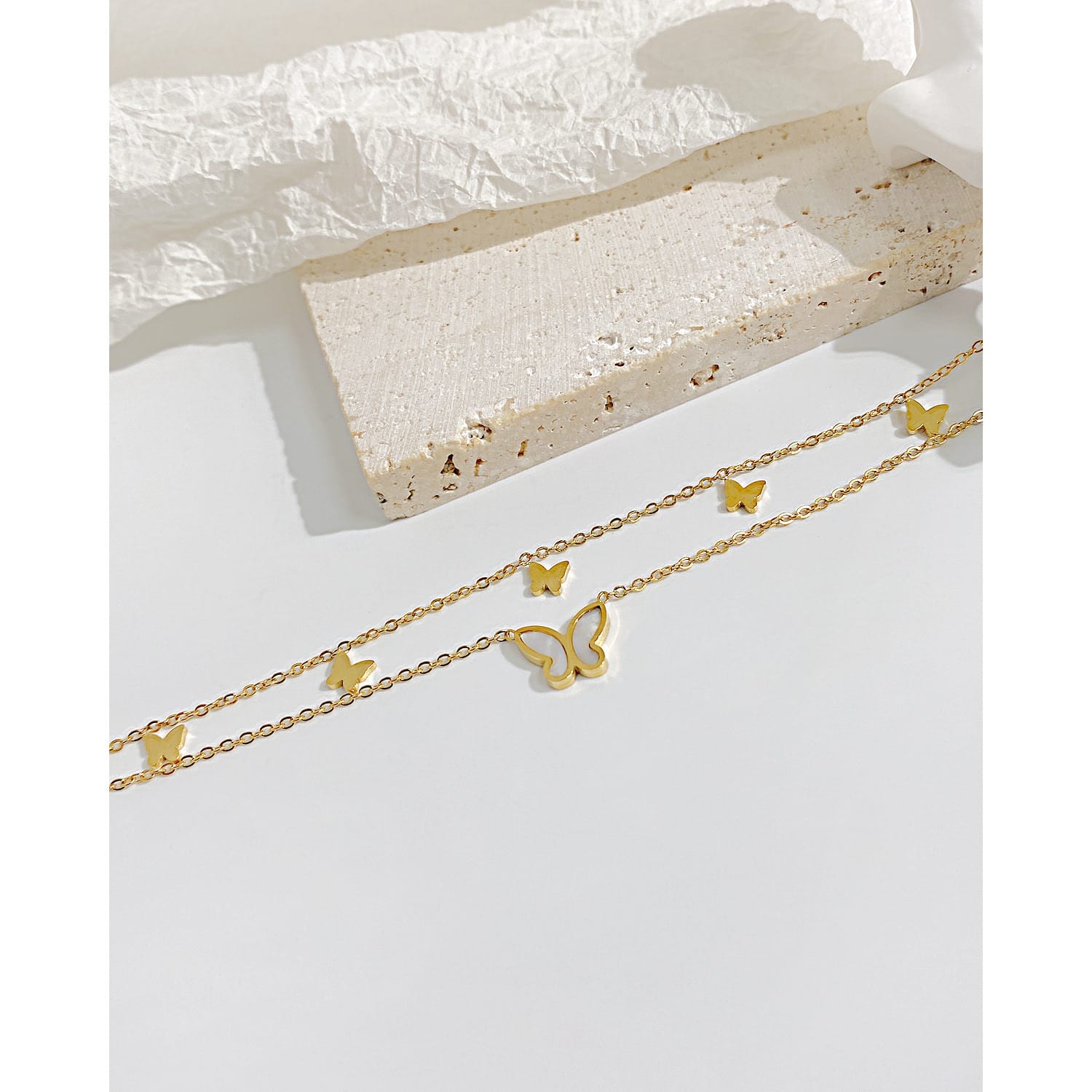 Custom 2-layer Stainless Steel Anklet with Butterflies for Your Unique Chic Look