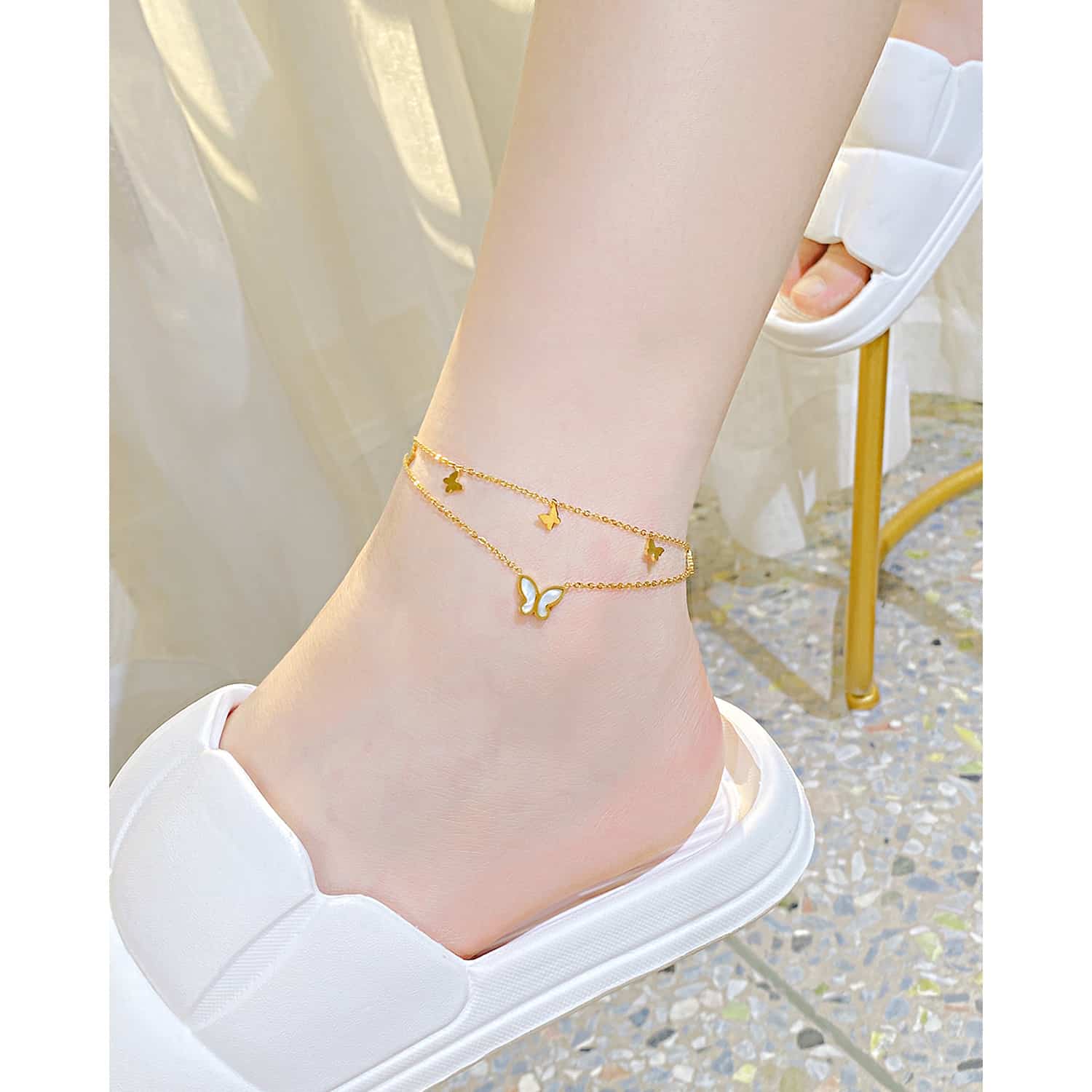 Custom 2-layer Stainless Steel Anklet with Butterflies for Your Unique Chic Look