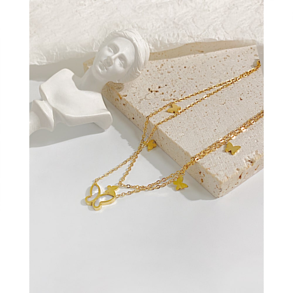 Custom 2-layer Stainless Steel Anklet with Butterflies for Your Unique Chic Look